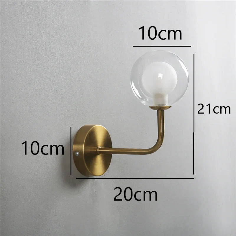 Afralia™ Nordic Glass Ball Metal Bend Wall Lamp for Living Room, Bedroom - Gold/Black