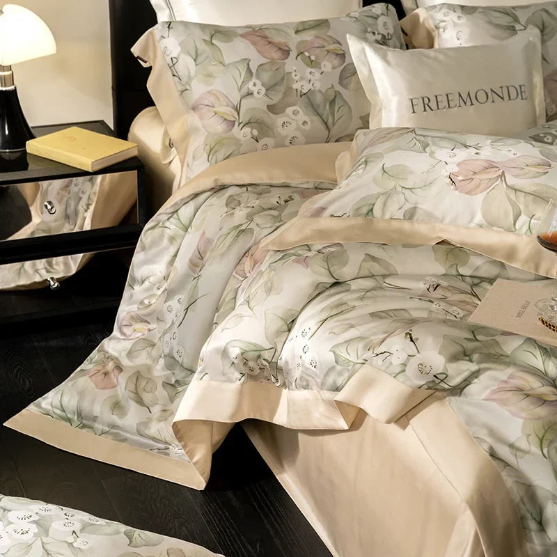 Afralia™ Egyptian Cotton Print Bedding Set: King Queen Sheet Pillowcase Duvet Cover