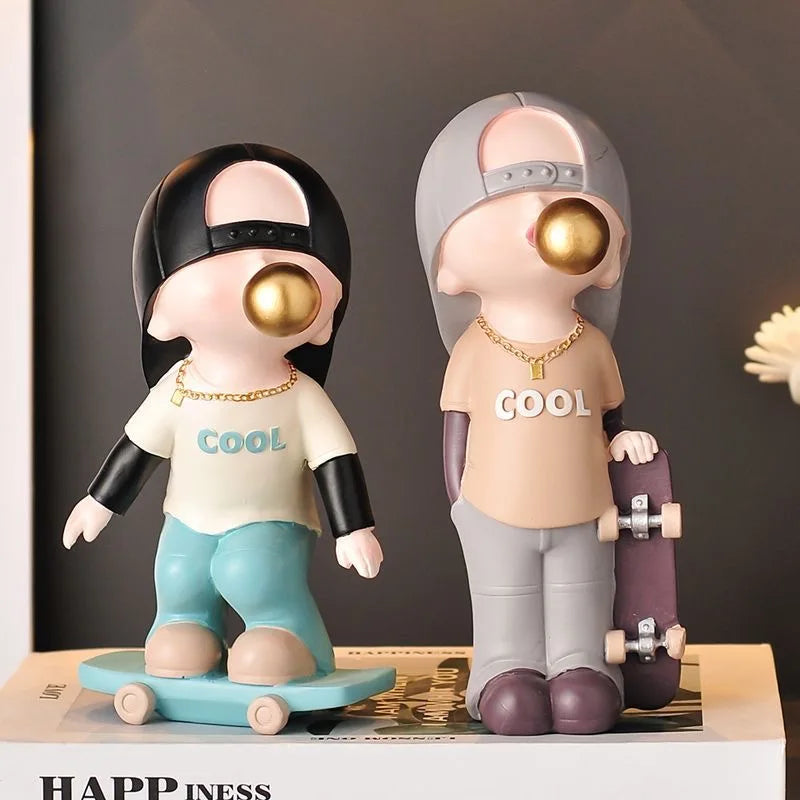 Afralia™ Boys Sports Statues: Basketball, Football, Skateboarding. Children's Decor, Gifts, Sculpture.