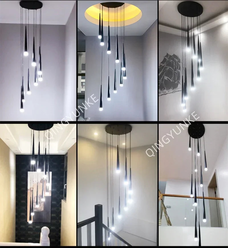 Afralia™ Stair LED Ceiling Chandeliers Luxe Loft Lamp Living Room Decor Luxury Lighting