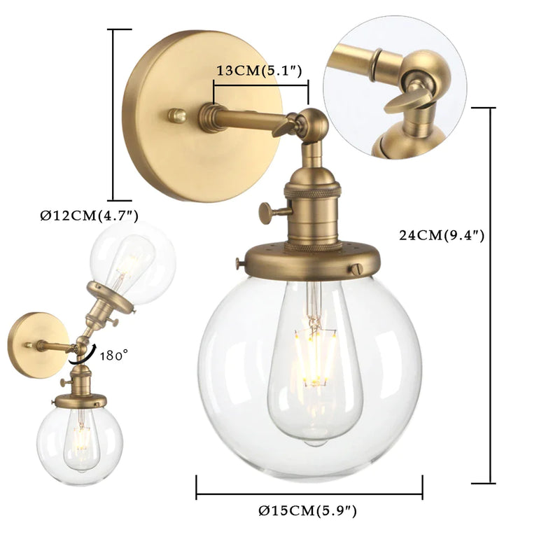 Afralia™ Single Industrial Wall Sconce with Globe Lampshade