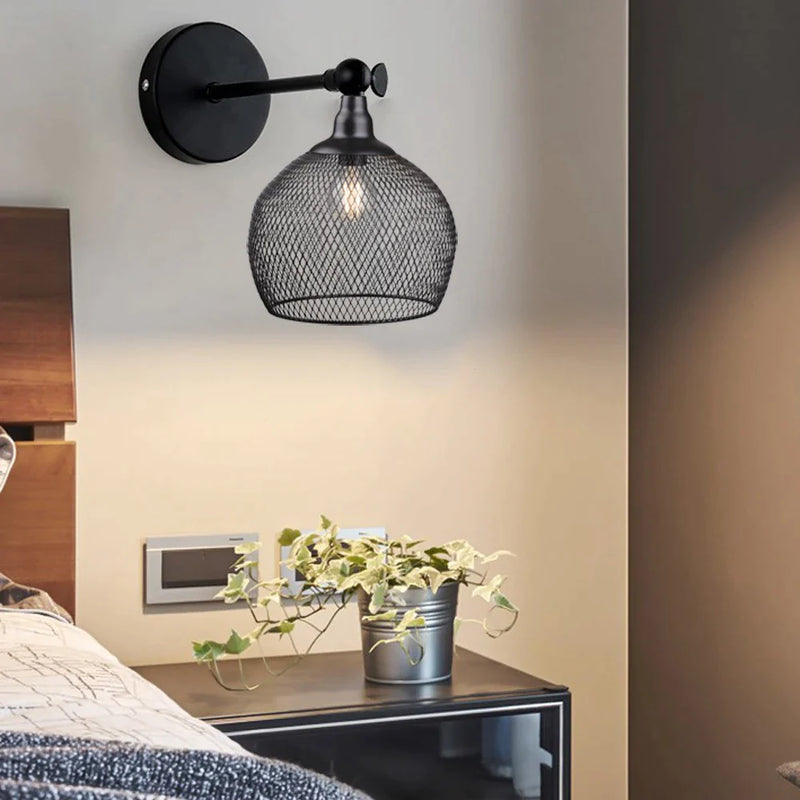 Afralia™ Vintage Black Cage Wall Sconce: Rustic Adjustable Wall Lamp for Bedroom & Living Room