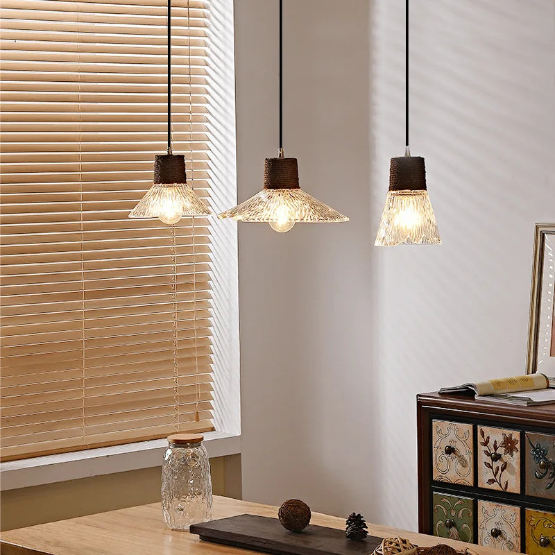 Afralia™ Clear Glass LED Pendant Light - Hemp Rope Chandelier for Home Decor