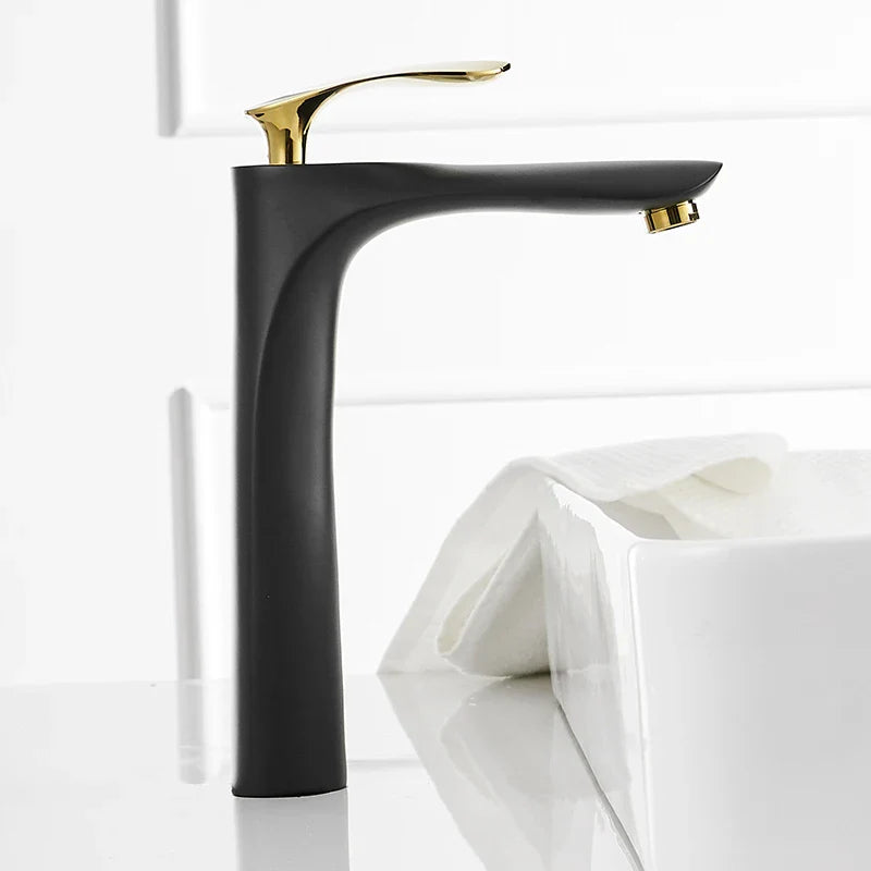 Afralia™ White Basin Faucet with Gold Finish, Hot and Cold Water Mixer Tap