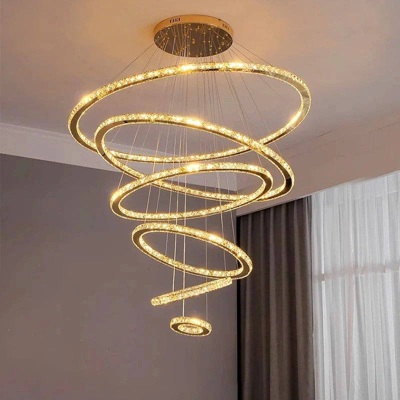 Afralia™ Crystal Stair Chandelier: Modern Indoor LED Ceiling Hanging Light