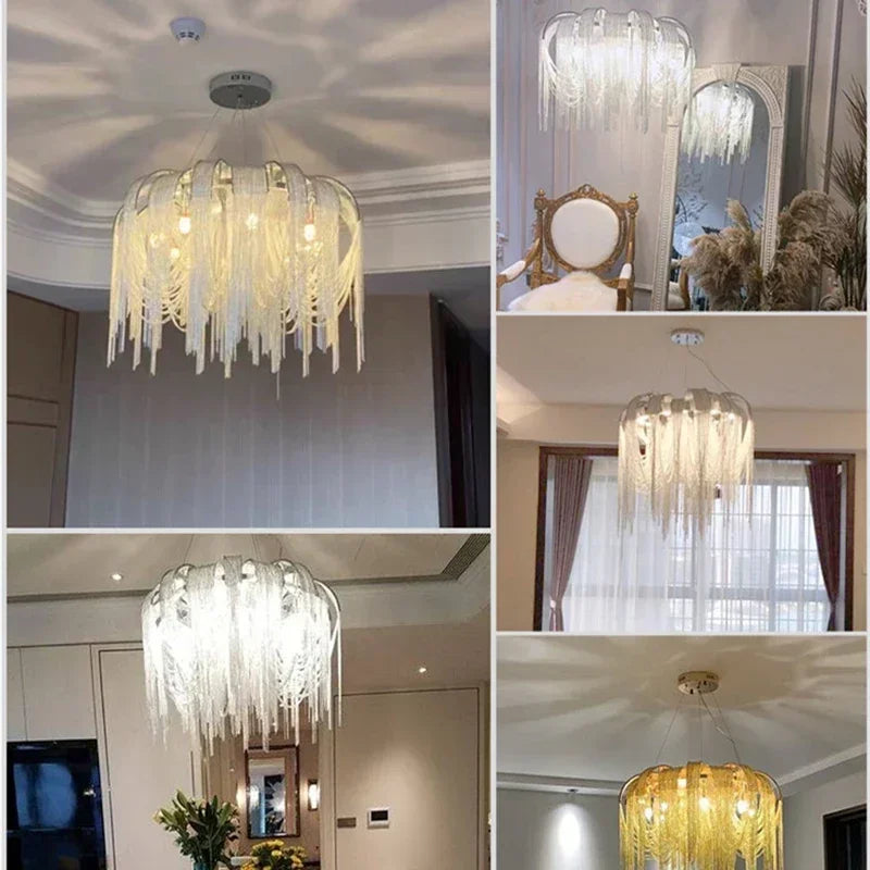 Afralia™ Modern Tassels LED Chandelier for Living Room Dining Bedroom Pendant Lights