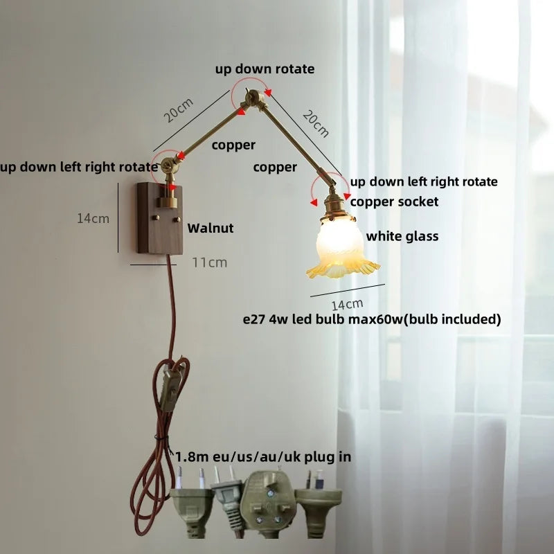 Afralia™ Pink Glass Wall Sconce with Rotatable Arms - LED Stair Light Fixtures