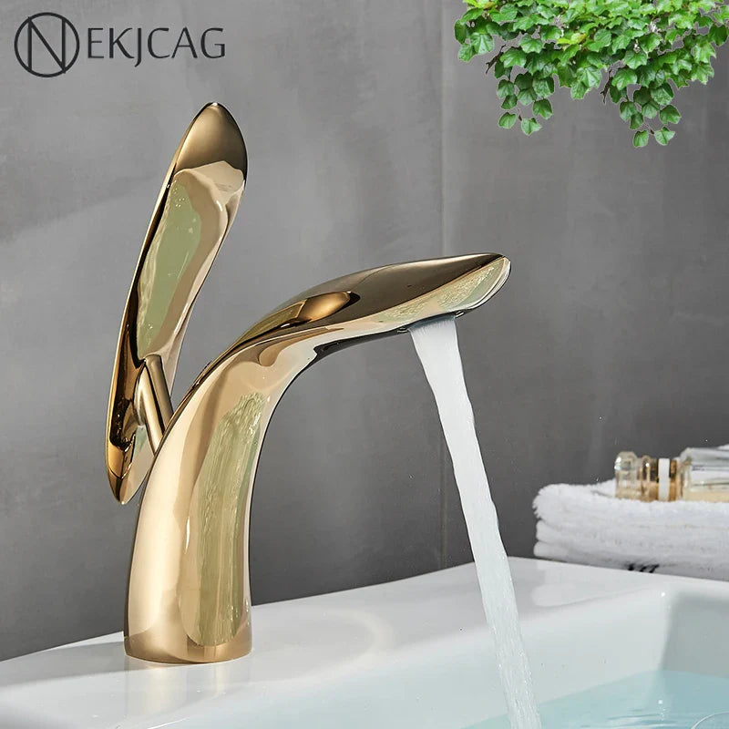 Afralia™ Shark Design Gold/Chrome Bathroom Basin Faucet - Hot/Cold Mixer Sink Tap