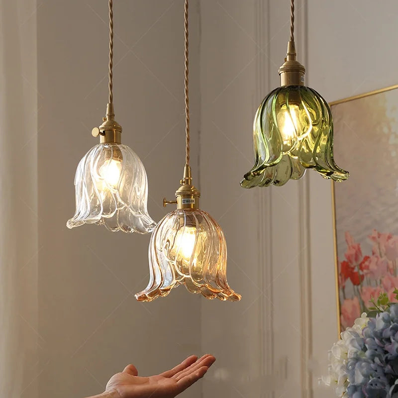 Afralia™ Nordic Green Glass LED Pendant Lamp for Dining Room, Adjustable Modern Stair Hanging Light