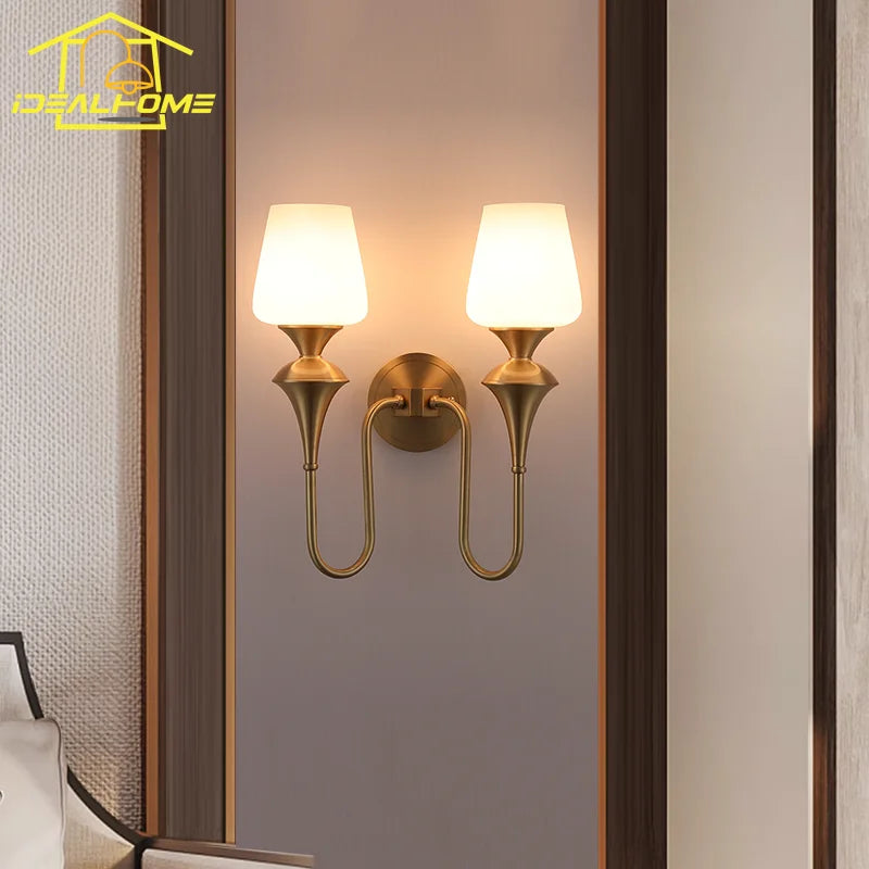 Afralia™ Copper Glass LED Wall Sconce, Black/Gold Luxury Minimalist for Living Room & Bedroom
