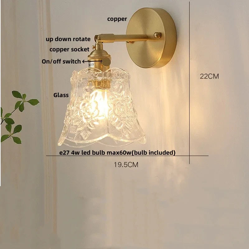 Afralia™ Green Glass LED Wall Lights Pull Chain Switch Vintage Style Bedside Lamp