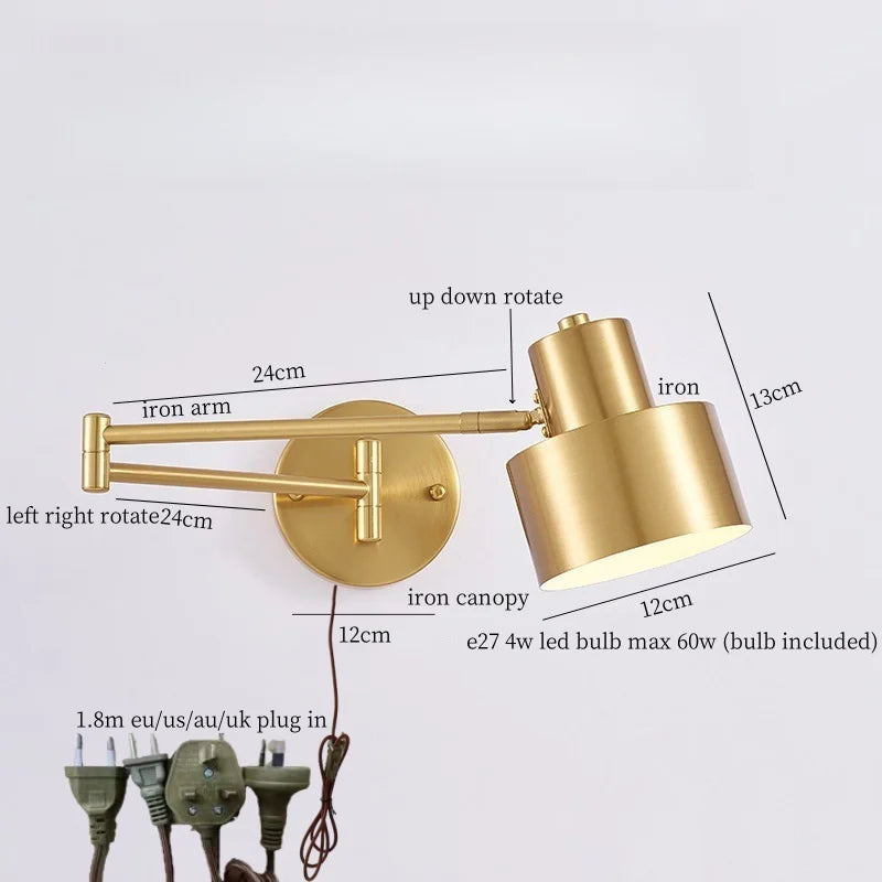 Afralia™ Swing Arm LED Wall Light for Bedroom Kitchen Living Room Mirror Bedside Lamp