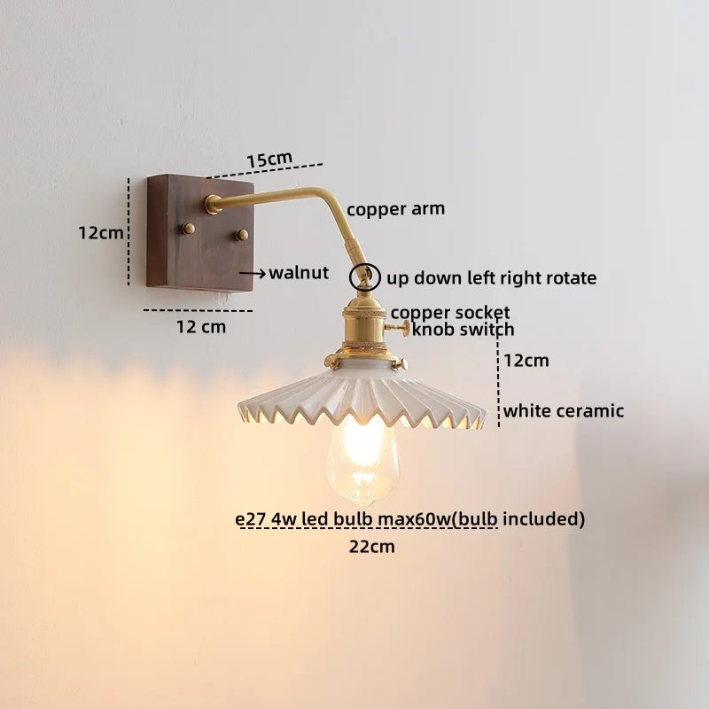 Afralia™ Walnut Ceramic LED Wall Sconce with Knob Switch - Modern Stair Light Fixtures