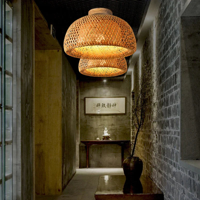 Afralia™ Bamboo Birdcage Ceiling Light: Handwoven Nordic Wood Art Fixture