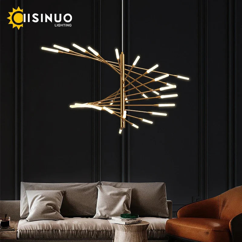Afralia™ Firework Shape LED Chandelier in Gold and Black for Home Lighting