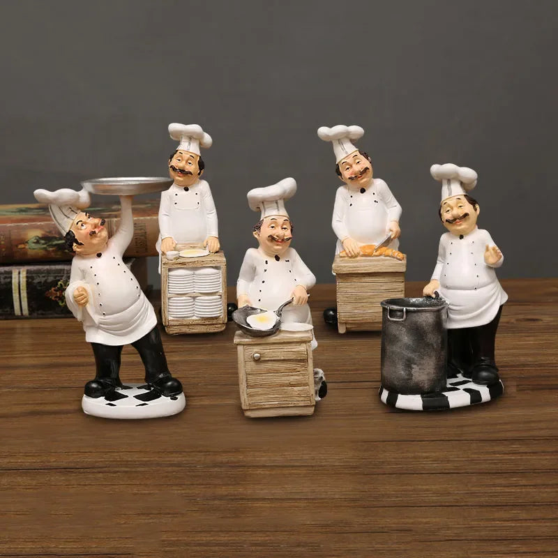 Afralia™ Bearded Chef Resin Figure Sculpture Modern Kitchen Desk Decor Ornaments