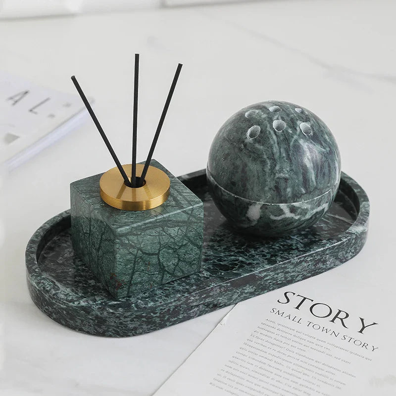 Afralia™ Marble Stone Fragrance Diffuser Travertine Sphere Incense Burner with Tray