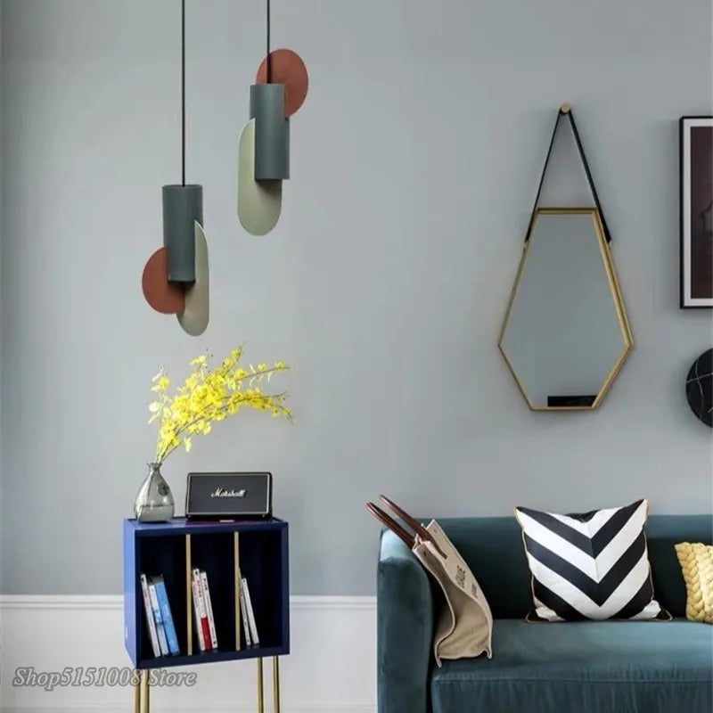 Afralia™ Green Cylindrical LED Pendant Light - Nordic Modern Single Head Hanging Lamp