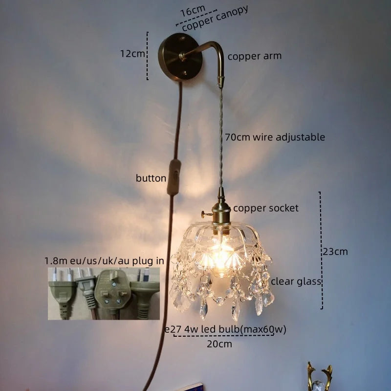 Afralia Crystal Copper LED Wall Sconce Light for Home Decor & Indoor Lighting