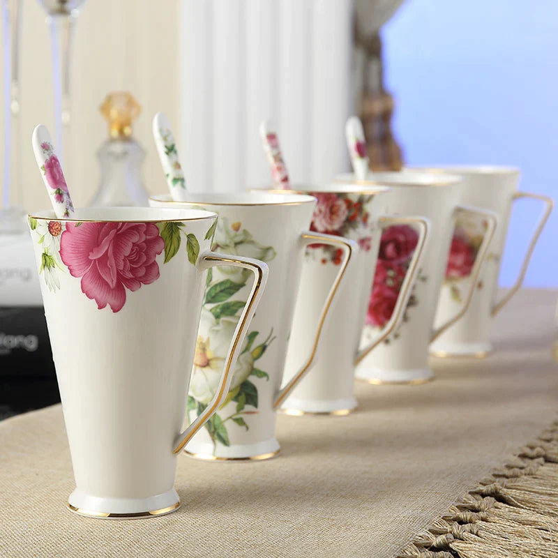 Afralia™ Floral Bone China Tea Mug with Spoon and Elegant European Design