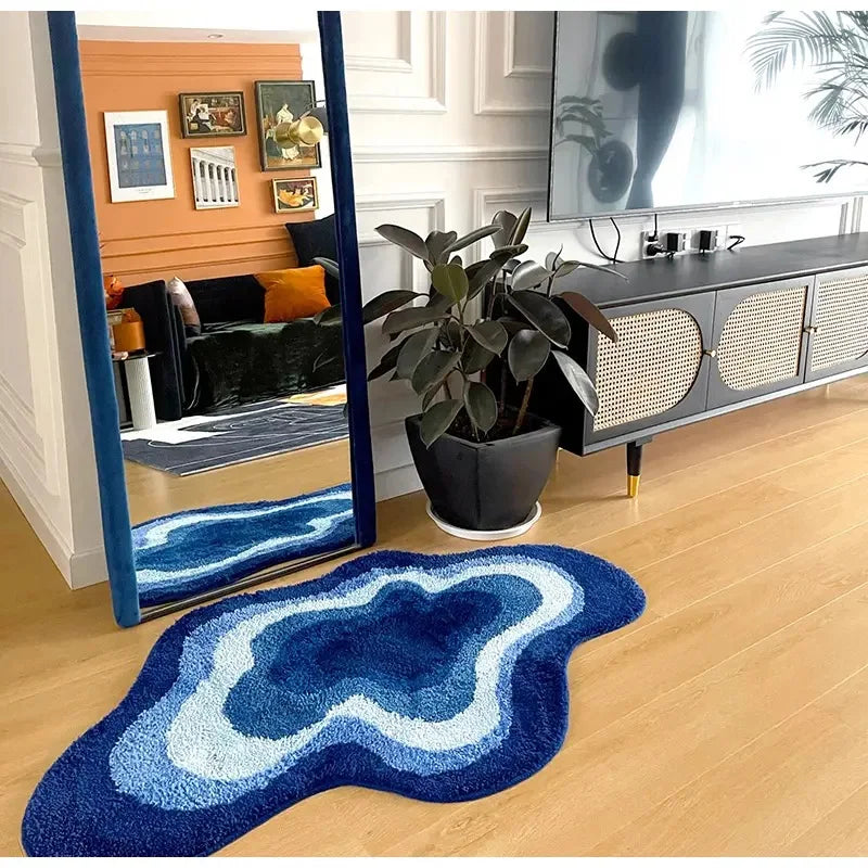 Afralia™ Cloudy Blues Wavy Retro Rug 80x120, Super Soft & Non-Slip Hand Tufted Carpet