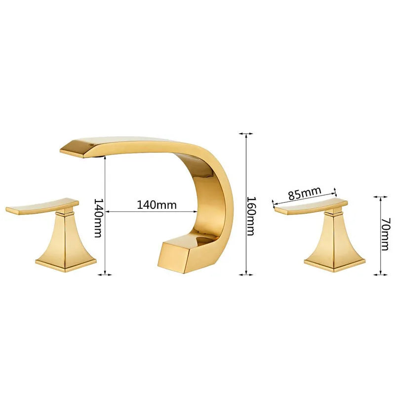 Afralia™ Rose Gold Black Basin Faucet, Luxury Gold Widespread Bathroom Mixer - Hot Cold