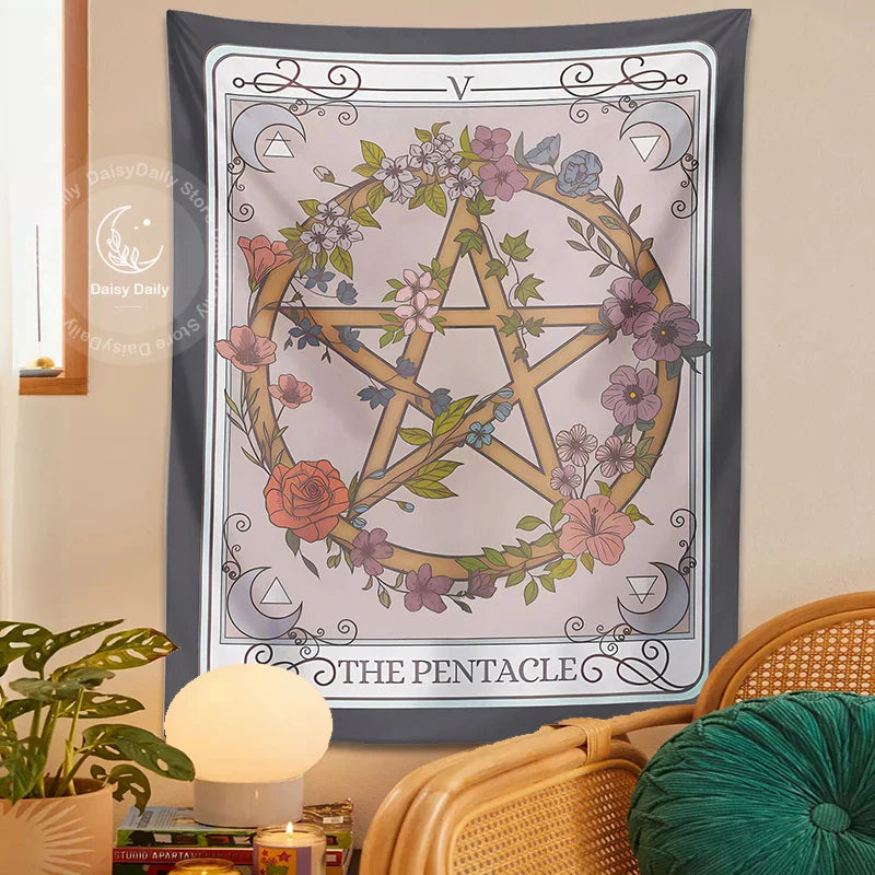 Afralia™ Pentacle Tarot Tapestry: Witchy Forestcore Botanical Magic for Home Decor