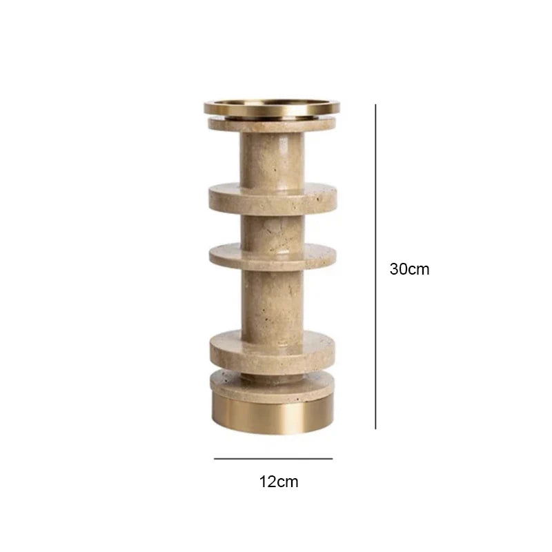 Afralia™ Beige Brown Travertine Marble Candle Holder with Metal Base