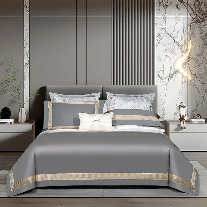 Afralia™ 1000TC Egyptian Cotton Luxury Bedding Set with Gold Embroidery - Solid Color