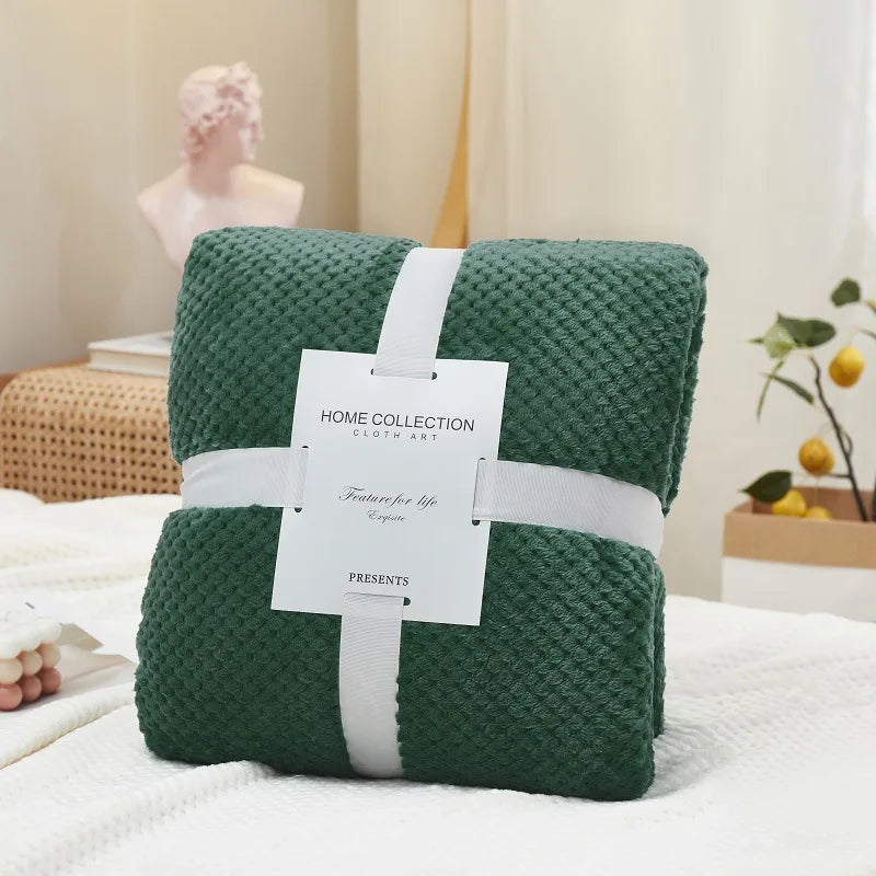 Afralia™ Pineapple Grid Flannel Blanket: Lightweight & Cozy for All Seasons