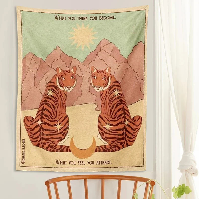 Afralia™ Tarot Tiger Tapestry: Celestial Wall Art for Living Room, Bedroom Decor