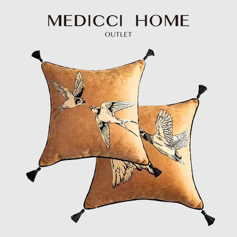 Afralia™ Swallows & Geese Retro Cushion Covers, Reversible Oriental Antique Finish Pillow Cases