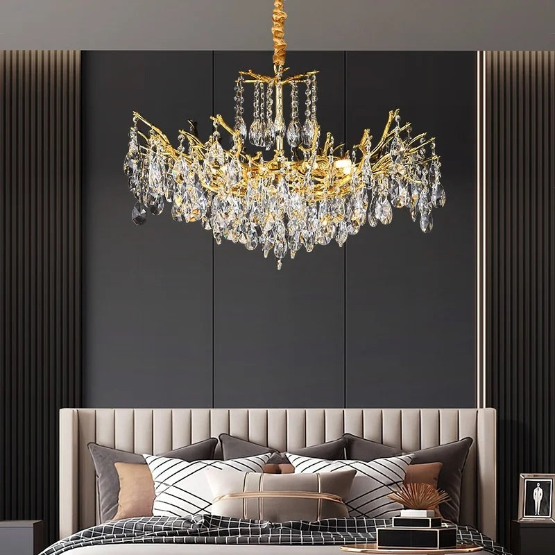 Afralia™ Elegant Gold Double Layer Crystal Chandelier LED Ceiling Pendant