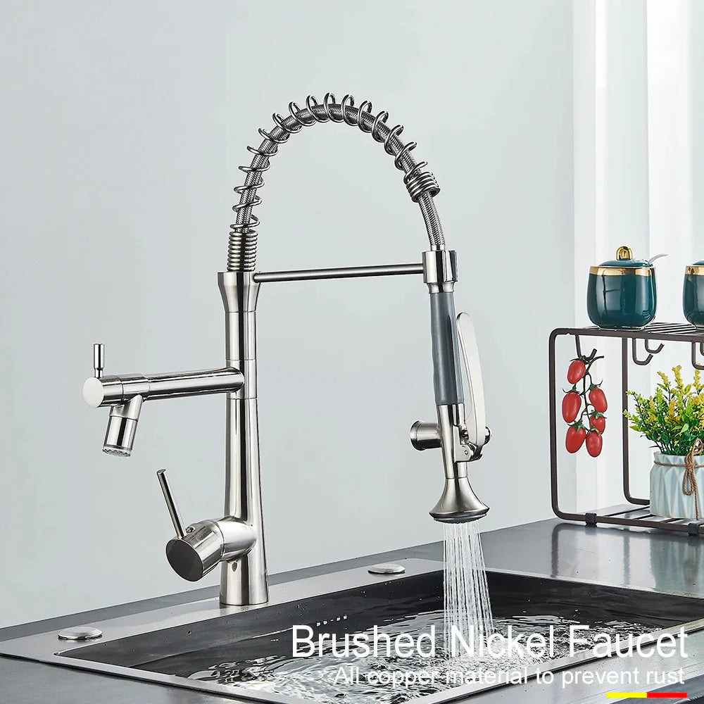 Afralia™ Dual Spout LED Kitchen Faucet 360 Rotate Hot Cold Mixer for Stylish Sink