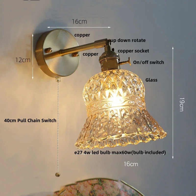 Afralia™ Nordic LED Glass Wall Light with Switch Bedside Lamp