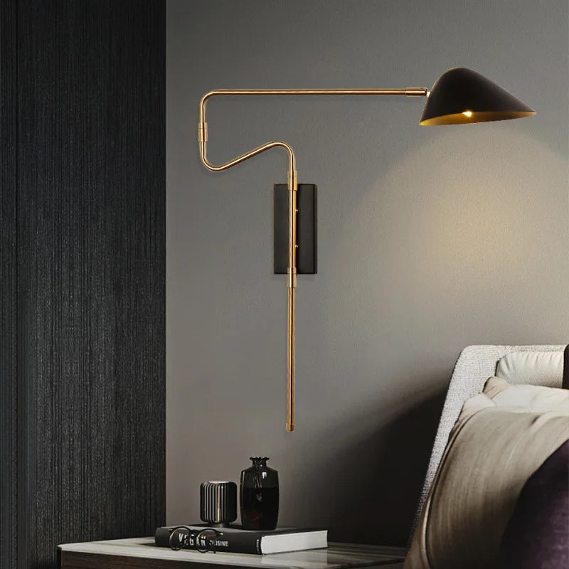 Afralia™ Gold Rotatable LED Wall Lamp | Modern Nordic Rocker Arm Sconce