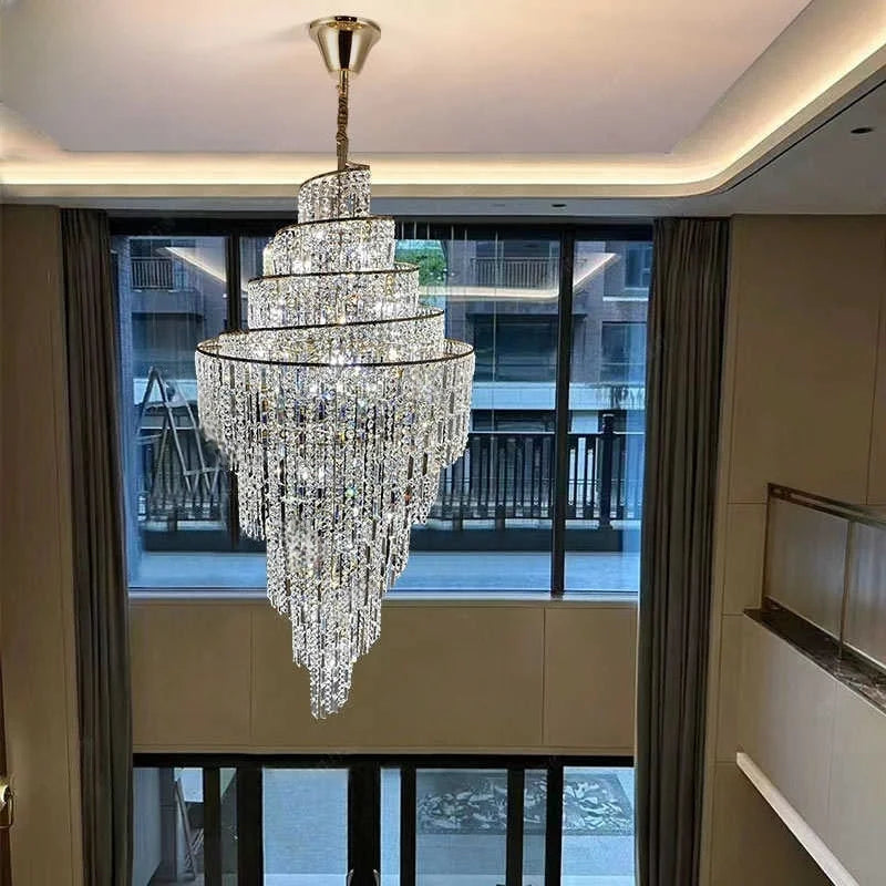 Afralia™ Crystal Chandelier Spiral Staircase LED Lighting for Modern Living Room