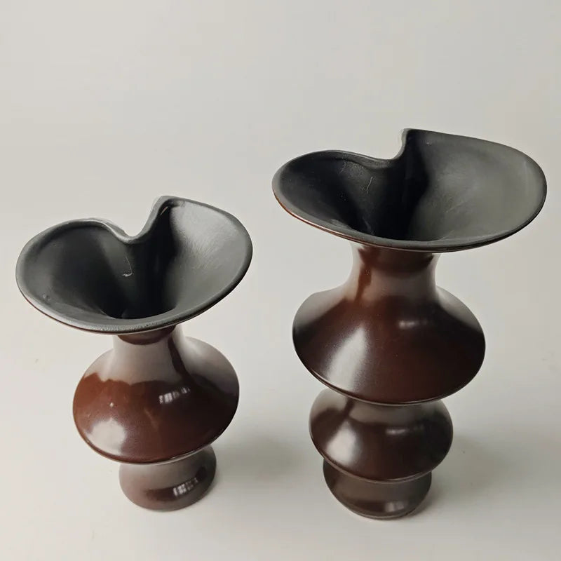 Afralia™ Red Bamboo Knot Ceramic Vase: Handcrafted Geometric Home Decor & Floral Arrangement