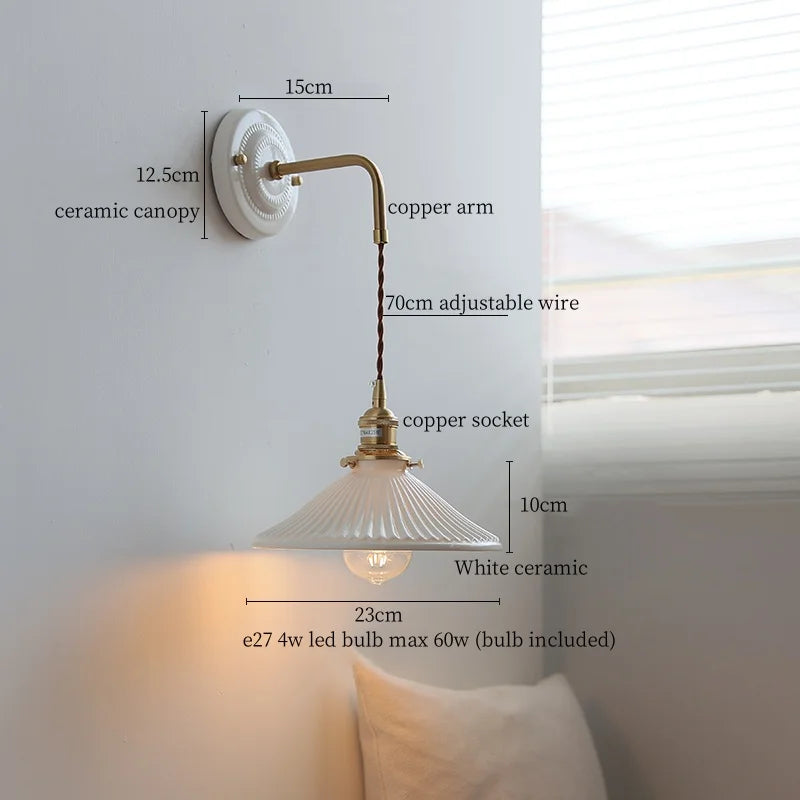 Afralia™ Copper Arm Vintage LED Wall Lamp 70CM Adjustable Wire Living Room Bedroom Light