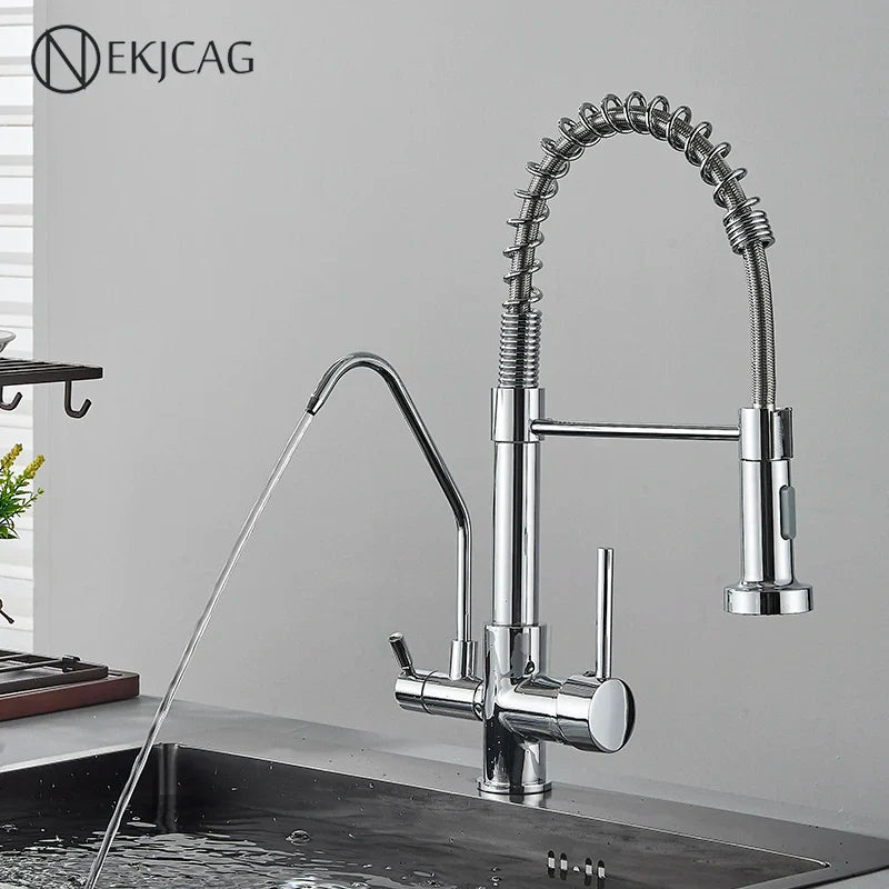 Afralia™ Chrome Plated Kitchen Faucet Purification Mixer Hot Cold Deck Install Sink Tap