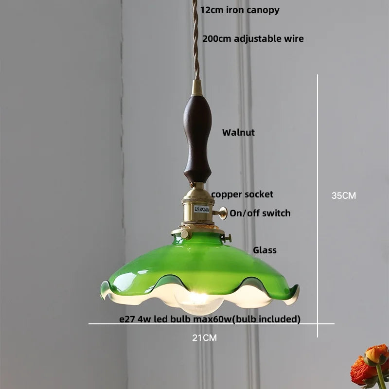 Afralia™ Green Glass Adjustable LED Pendant Lights for Modern Nordic Home Decor