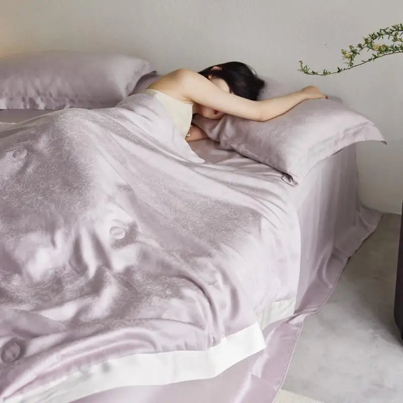 Afralia™ Light Luxury Jacquard Quilt Set with Sheets & Pillowcases - Ice Silk, Washable & Cooling