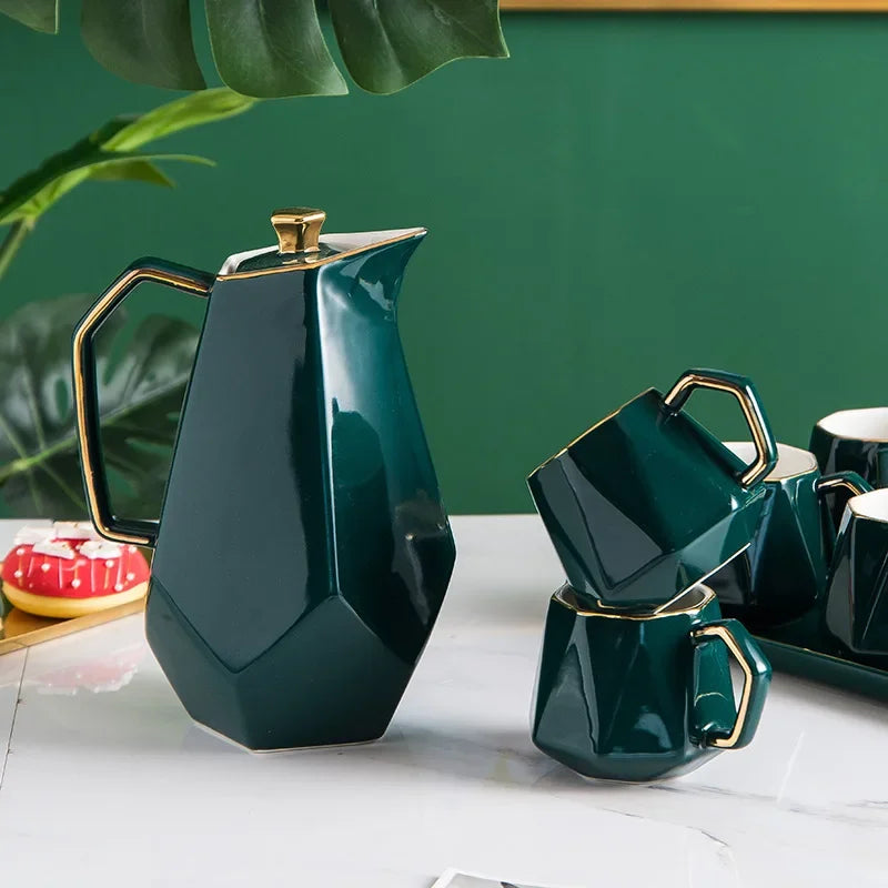 Afralia™ Phnom Penh Ceramic Tea Set Multicolor Pot Cup Tray Home Decor