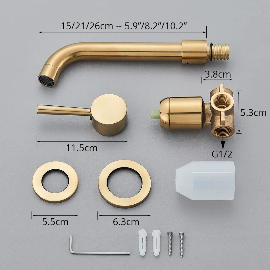 Afralia™ Wall Mounted Brushed Gold/Black Basin Faucet: Bathroom Sink Tap Hot/Cold Mixer
