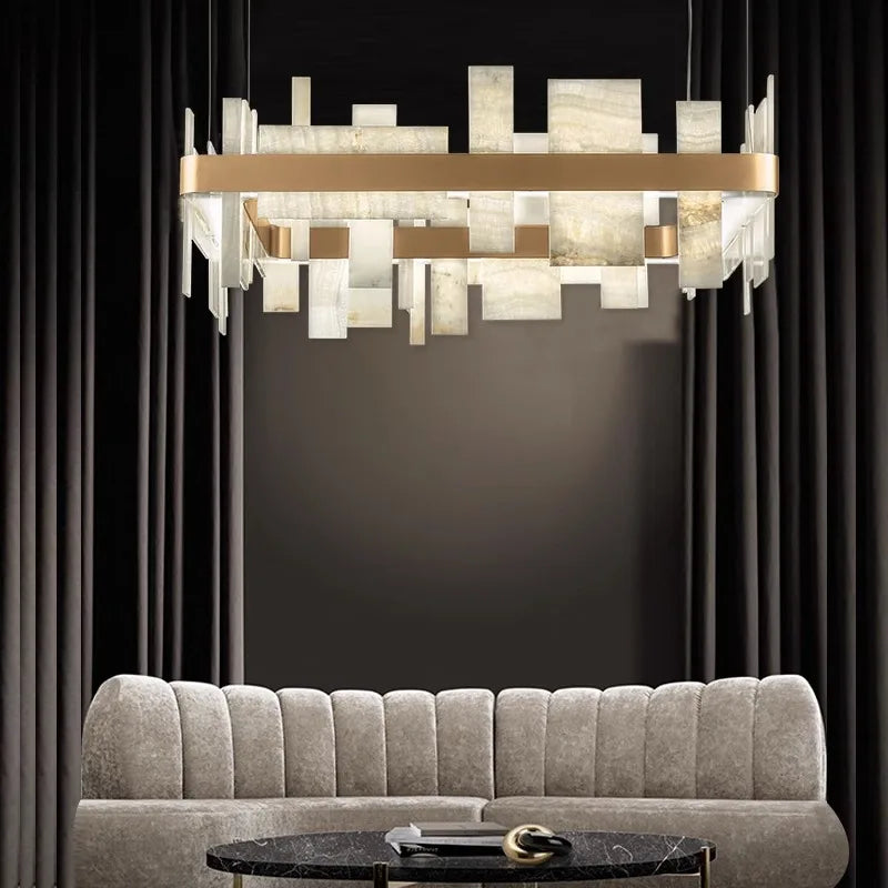 Afralia™ Gold Marble LED Dimmable Chandelier: Elegant lighting for Dining & Living Rooms