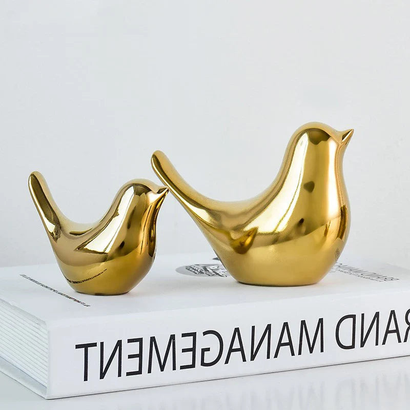 Nordic Ceramic Gold Bird Figurine Set by Afralia - Home Decoration Sculpture Ornament