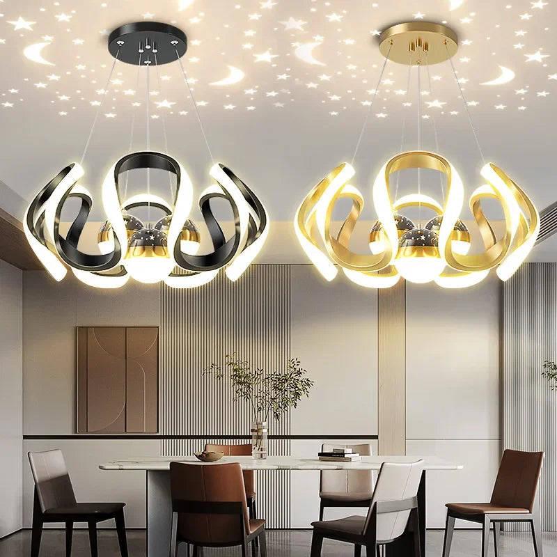 Afralia™ Star Sky LED Pendant Chandelier for Living Room Dining Kitchen Dimmable Lighting