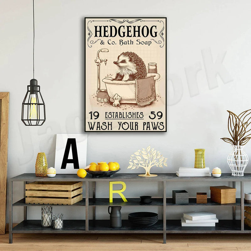 Afralia™ Hedgehog Bath Soap Paws Poster - Funny Bathroom Decor