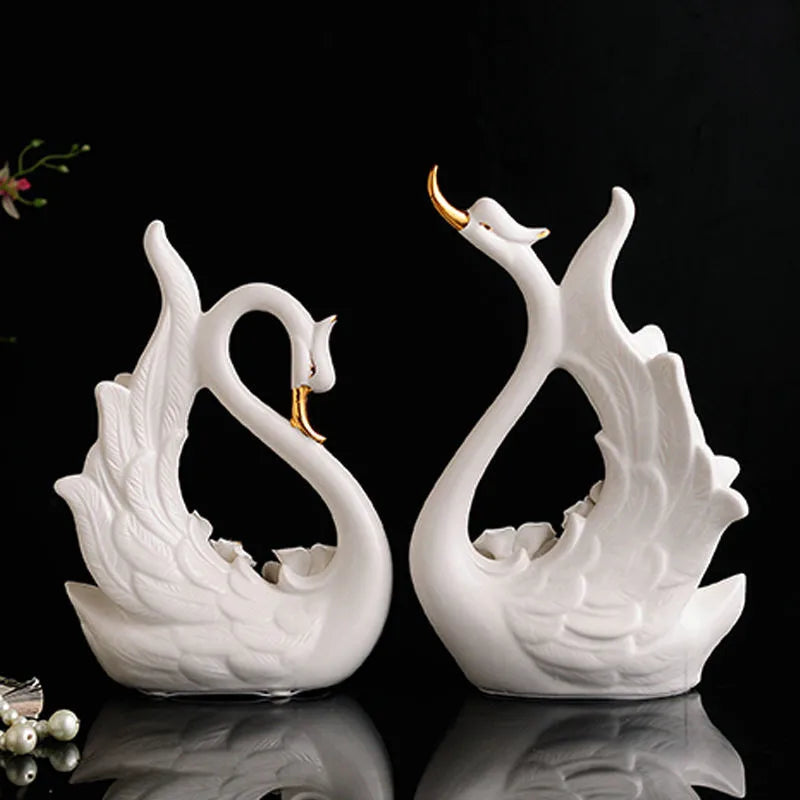 Afralia™ Swan Sculpture Set: Elegant Ceramic Statues for Home Decor & Wedding Gift