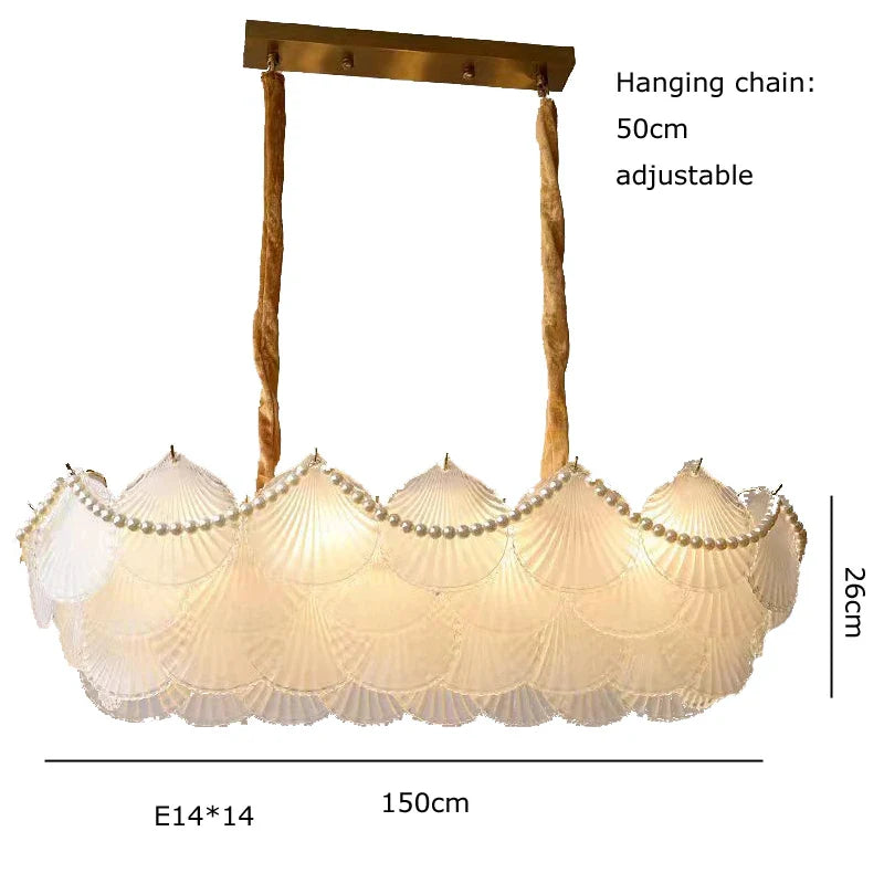 Afralia™ Shell Glass Gold Lustre LED Chandelier - Luxury Hanging Lamp
